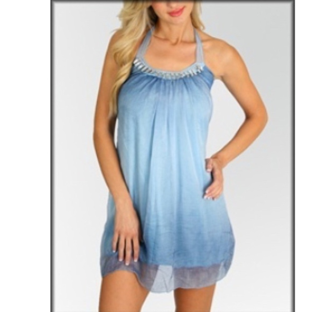 Gem Halter Layered Blue Top/Dress